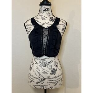 Time & Tru Black Bikini Top Size Small 4-6 Mesh Ruffle Strappy Top Beach Travel